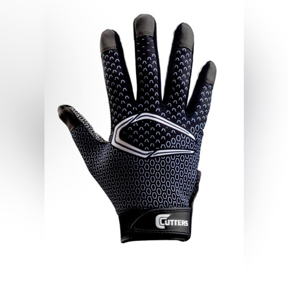 Cutters Game Day Football Receiver Glove with Silicone Grip, Youth L/XL, Black
